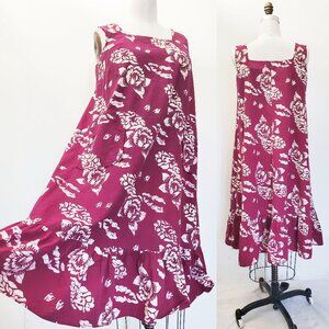Tiki Togs Vintage Suva Fiji 60s Batik Print Purple A-line Dress Sleeveless